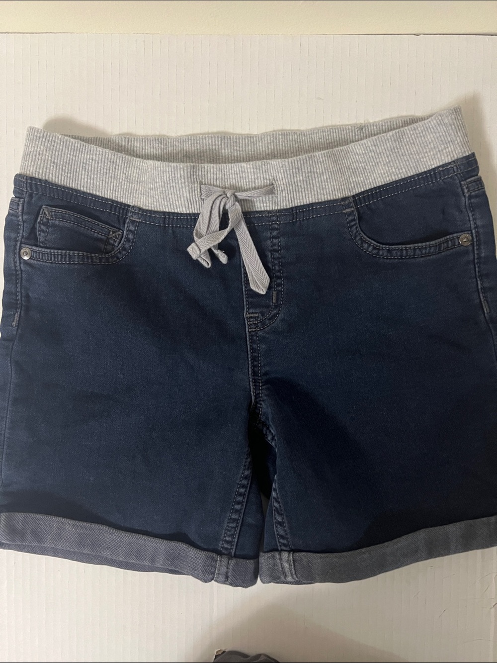 Justice Navy Denim Shorts with Gray Knit Waistband
